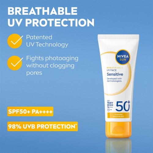 Aurinkovoide SPF 50+ ja korkean UVA-suojan, väittää torjuvansa UV-säteitä ja ehkäisevänsä ihohuokosten tukkeutumista.
