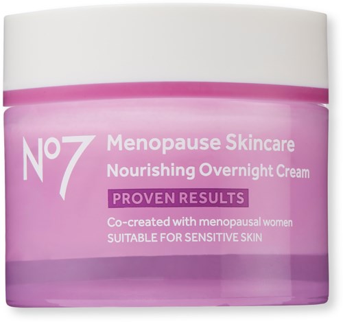 Roze potje menopauze huidverzorging voedende nachtcrème, geschikt voor gevoelige huid, met bewezen resultaten.