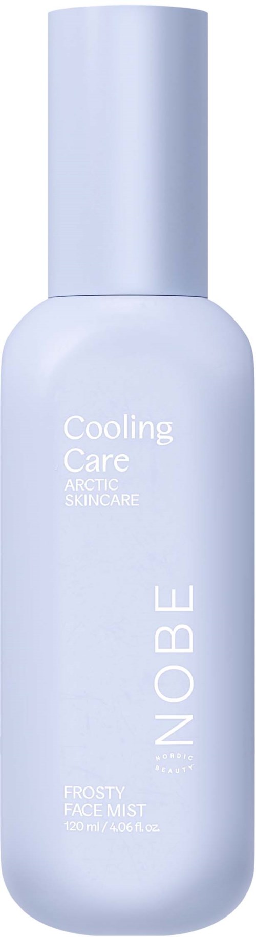En ljusblå flaska märkt 'Cooling Care Arctic Skincare' innehåller frost ansiktsmist, 120 ml.
