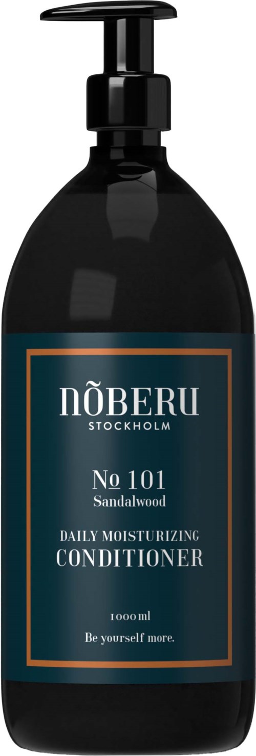 A black bottle with a pump, labeled No 101 Sandalwood Daily Moisturizing Conditioner by Nöberu Stockholm.