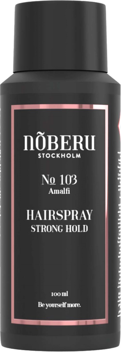 Schwarze Flasche mit Nöberu Stockholm, No 103 Amalfi Haarspray, 100 ml, mit starkem Halt.