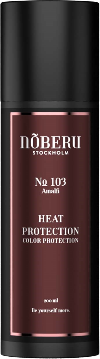 Eine lange schwarze und pinke Flasche mit Nummer 103 Amalfi, Hitzeschutz für Haare.