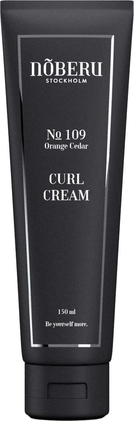 Eine schwarze Tube mit Beschriftung NÕBERU Stockholm No 109 Curl Cream, 150 ml, für Haarstyling.