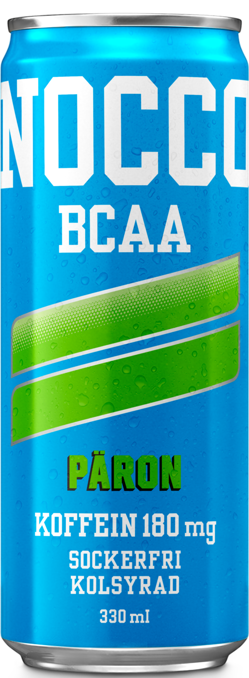 A blue energy drink can with green lines, bold white text, and green and white details, labeled 'PÄRON' with 180 mg caffeine.