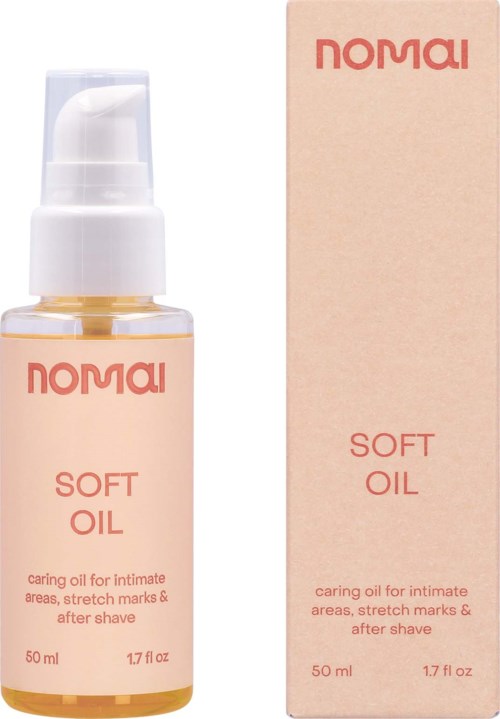 Kleine Flasche und Schachtel mit Nomai Soft Oil für Haut und Rasur.