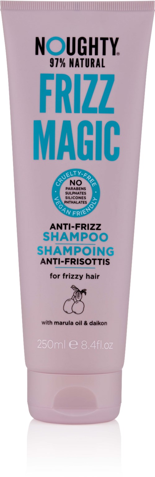 Noughty Frizz Magic schampo, 97% naturligt, hjälper mot frissigt hår med marulaolja och daikon. 250ml.