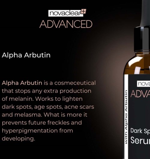 Text über Alpha Arbutin und seine Vorteile für die Haut und dunkle Flecken.