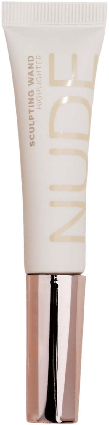 A white tube with a rose gold cap, labeled 'SCULPTING WAND' in gold, used for beauty or skincare.