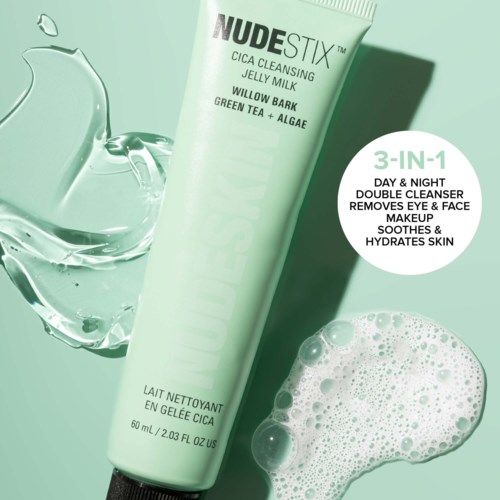NudeStix Cica Puhdistus Jelly Milk, jossa vesikrassi, vihreä tee ja levä, sopii päivittäiseen ja yöhansikointiin.