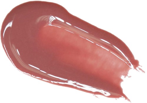Een streepje roze lippenstift op een witte achtergrond.