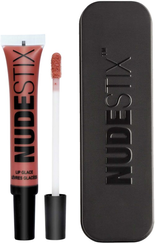 Lippenbalsem tube met zwart doosje en zwart opgevuld met merknaam NUDESTIX.