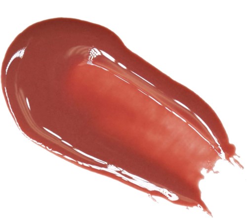 A red, shiny, teardrop-shaped spot on a white background, looks like a paint smear or gloss.