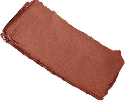 Een rechthoekige make-up spons met lichtbruine kleur en een licht getextureerd oppervlak.