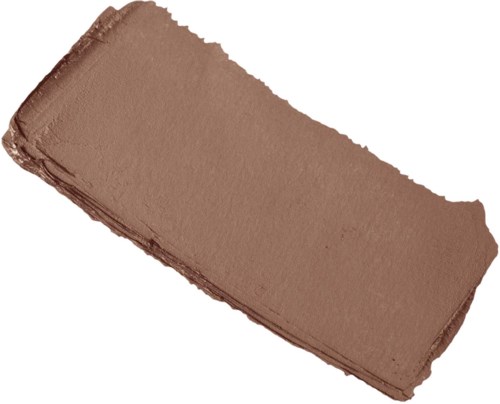 Een rechthoekige stuk bruin klei of soortgelijk materiaal, met een glad oppervlak en licht ongelijke randen.