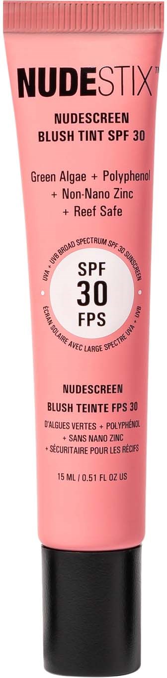 Henkilökohtainen vaaleanpunainen NUDESTIX-voide, jossa SPF 30 ja sisältää vihreitä levää, polyfenolia ja sinkkiä.