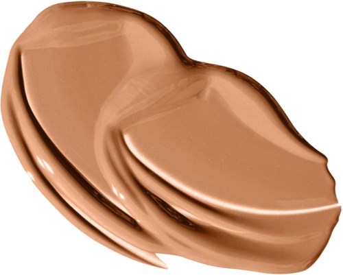 A half-circle of smooth, shiny, brown makeup or cream with a curved shape and glossy surface.