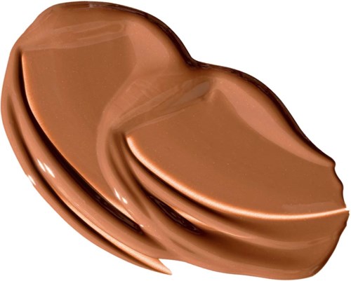 Een glanzende, bruine make-up- of huidverzorgingscrème in een ronde vorm met een glad, glanzend oppervlak.