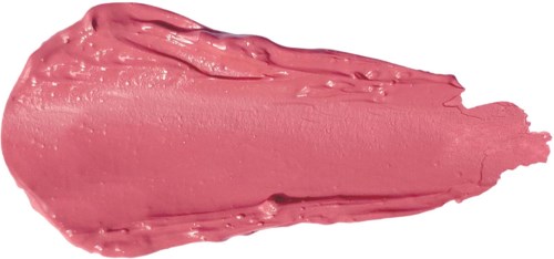 A swatch of pink lipstick with a glossy texture and slightly uneven application.