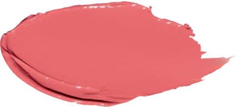 Een roze nude lippenstift met een romige textuur, uitgesmeerd in een druppelvorm.