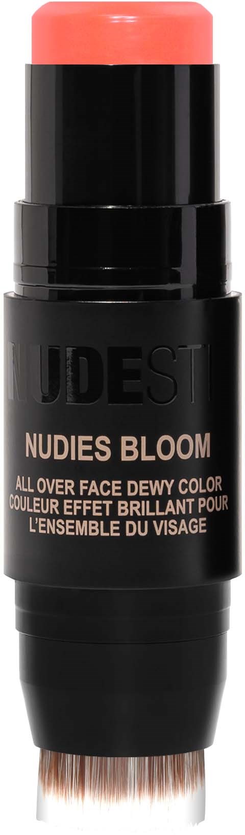 Ein schwarzer Make-up-Stift mit pinker Spitze, beschriftet "UDES NU DES BLOOM" für Gesichtskosmetik.