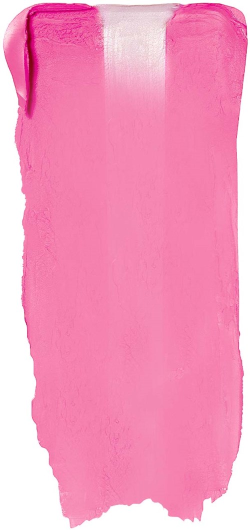 Een grote, roze make-up- of lipgloss-verpakking met een afgeronde bovenkant. Het heeft een glanzend, glad oppervlak en een witte strook.