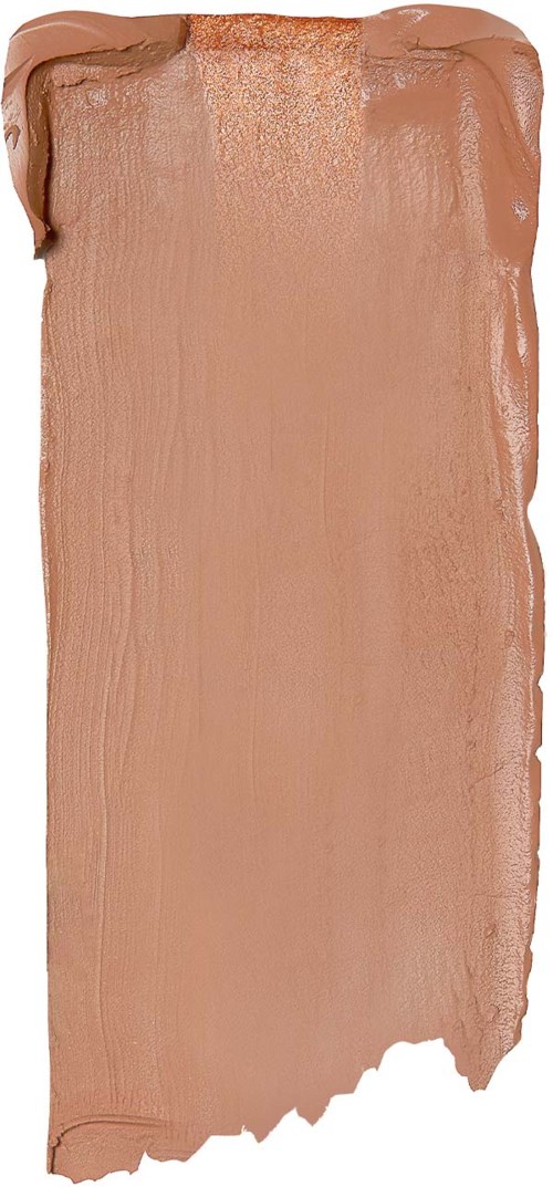 Een beige of bruine make-upmonster met onregelmatige randen en textuurbare oppervlakte.
