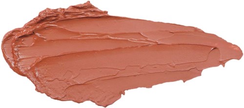 Een strook roze-beige make-up of foundation verspreid met een kwast of spatel.