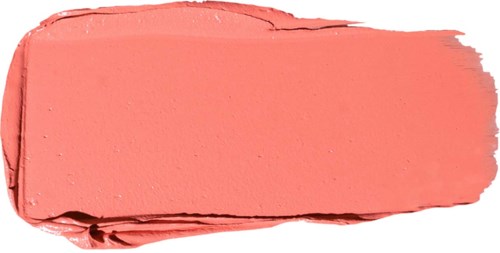Een dikke, rozeachtige lipstickvlek op een witte achtergrond.