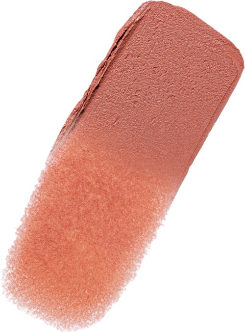 Een make-up blush met een penseelstreek van zachtroze kleur. De textuur ziet er glad en romig uit.