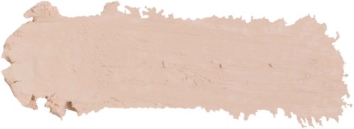Een beige of lichtbruine horizontale streek verf of make-up op een witte achtergrond.