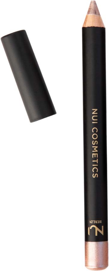 En svart penna med guldtext som säger 'NUI COSMETICS' och en svart lock bredvid.
