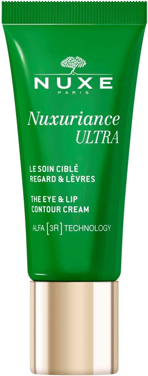 Groene tube van NUXE Nuxuriance Ultra oog- en lipcontourcrème met gouden dop.