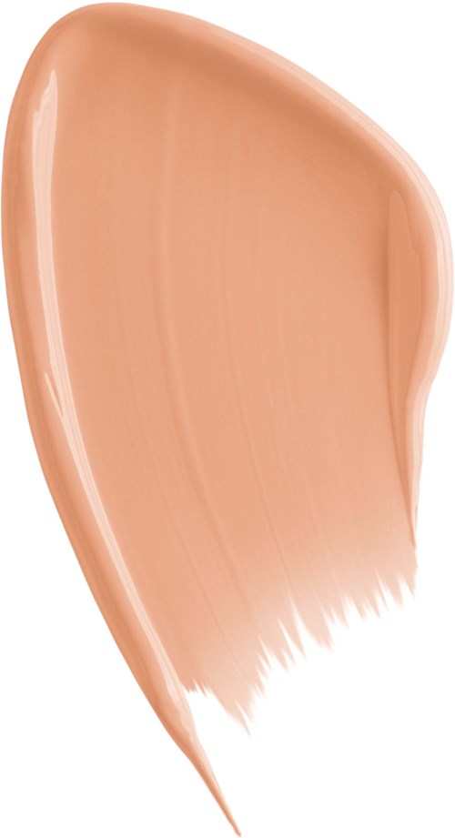 En stor, persikofärgad makeupborstssmörning med spetsig ände och mjuka kanter.