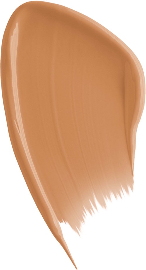 A large, smooth, brownish-beige brush stroke with a slight curve and pointed end.