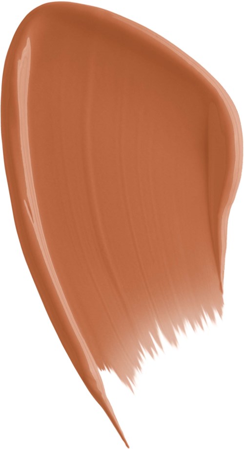 A smooth, flowing stroke of light brown makeup or foundation, with a pointed end at the bottom.