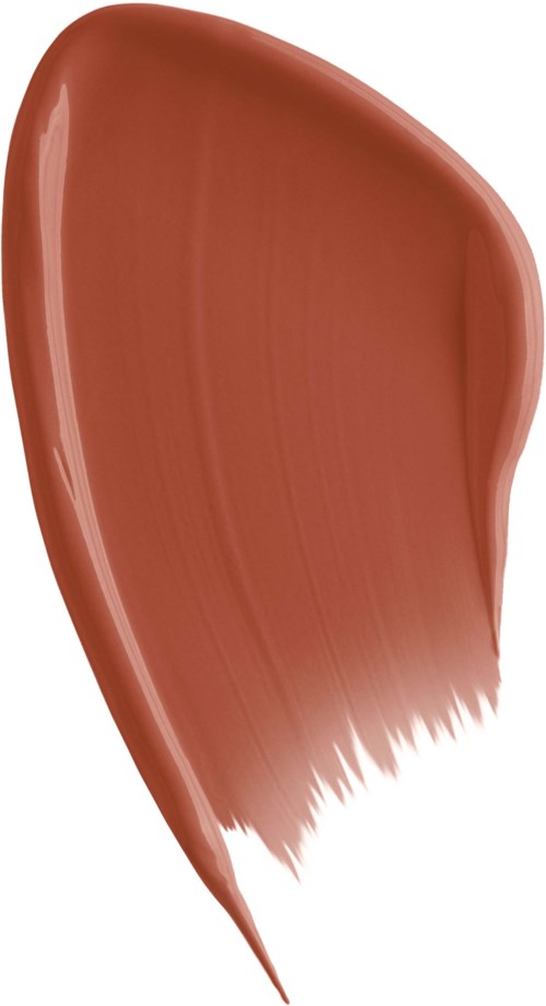 A large, curved brush stroke in a warm brown color with a textured, uneven end.