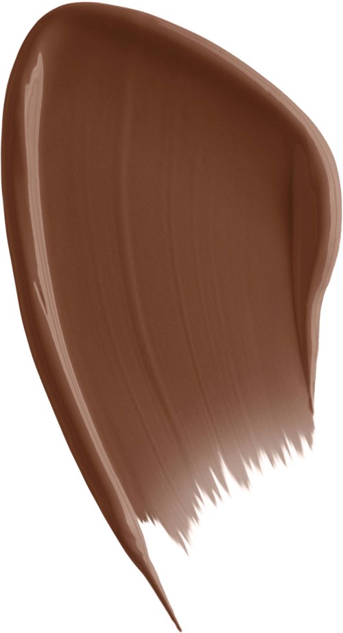A broad, teardrop-shaped swatch of brown hair dye with a tapered, uneven ending.