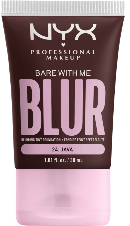 A NYX professional makeup product called 'Blur' with shade 'Java', in a pink and brown tube.