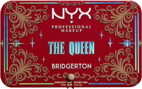 NYX Professional Makeup-pallet genaamd 'The Queen Bridgerton' in sierlijke rode en gouden verpakking.