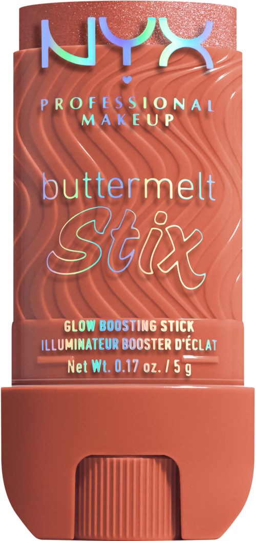NYX professional makeup glow boosting stick with warm, orange color and product name. Small size package.