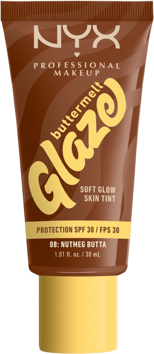 Braune Tube mit NYX Butter Glaze weiche Glanz-Hauttönung mit SPF 30 und Nutmeg Butta Geschmack.
