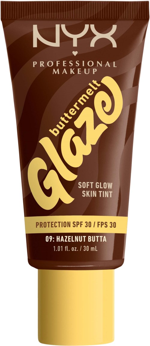 Musterspender von NYX Butter Gloss mit natürlicher brauner Farbe, SPF 30 und Haselnussbuttergeschmack.