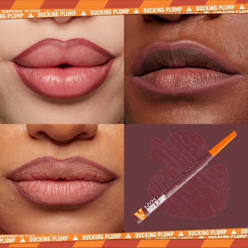 Unterschiedliche Lippen mit verschiedenen Lippenstiftfarben und einem Markierstift mit Herzshaded Hintergrund.
