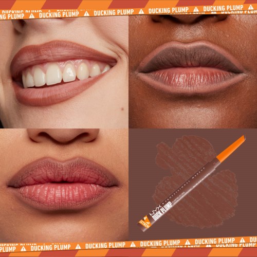 Dieses Bild hat vier Abschnitte: lachende Zähne, Lippen, Lippen und einen Lippenstift. 