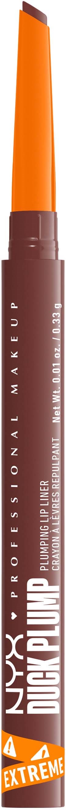 Ein brauner und orangener NYX Profi-Make-up-Lippenstift mit spitzer Spitze und 'Extreme'-Aufdruck.