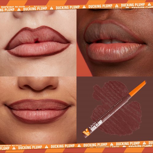 Das Bild zeigt Lippen, Lipgloss und eine mit Lippenstift gemachte Herzform, mit "Ducking Plump"-Branding.