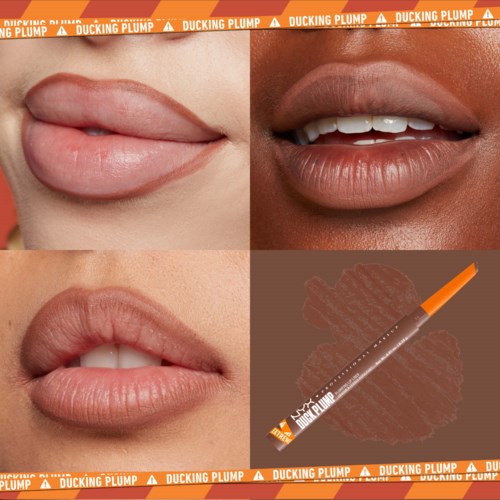 Zeigt vier verschiedene Lippen mit unterschiedlichen Formen und Farben, mit einem Lippenstiftbild unten.