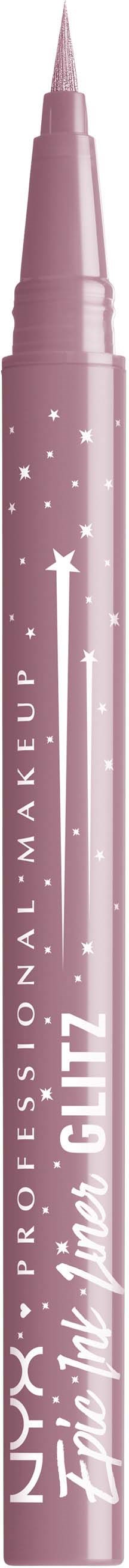 A pink lip gloss pen with white stars, branding, and text for professional makeup.