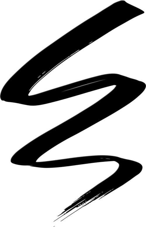 Schwarzer Pinselstrich, der einem lockeren, künstlerischen Buchstaben 'S' oder Wellenform ähnelt.