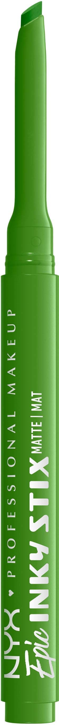 A green permanent makeup pen with white text and a cap on top.